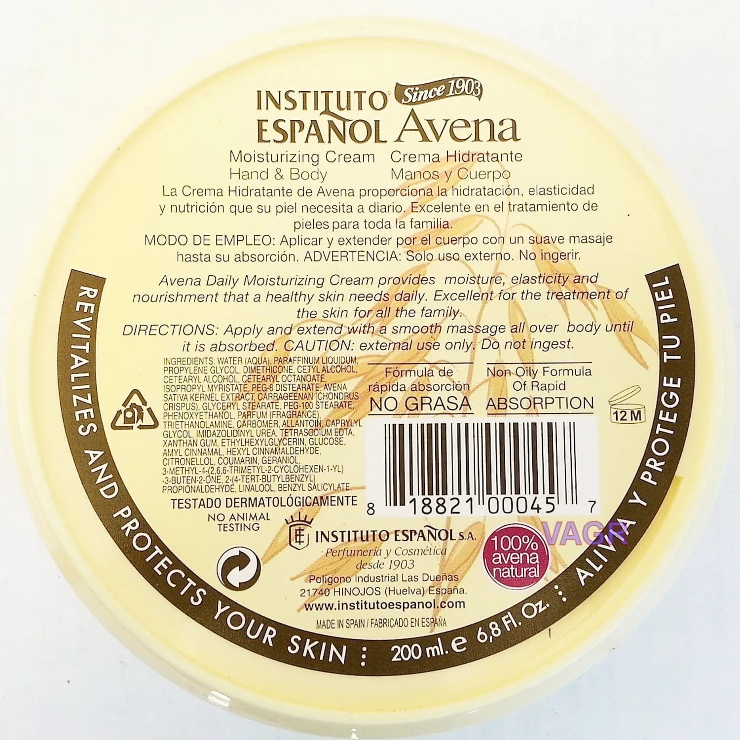 Avena — 99% Avena Natural Facial Cream (Vitamin E & B3) thumbnail 3